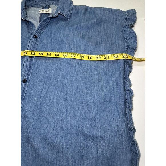Madewell Denim Top Sz XXS Ruffie Shirt Blouse Cotton Linen Cap sleeve - Picture 6 of 8